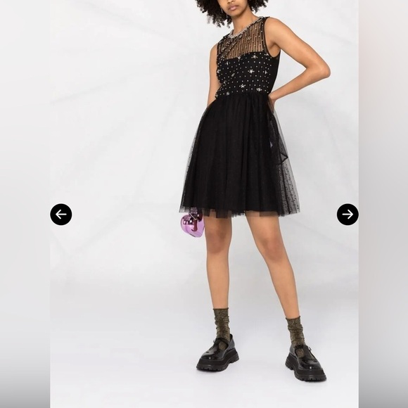 REDValentino Valentino Rhinestone-Embellished Black Tulle Mini Dress – Size 44 - Picture 6 of 16
